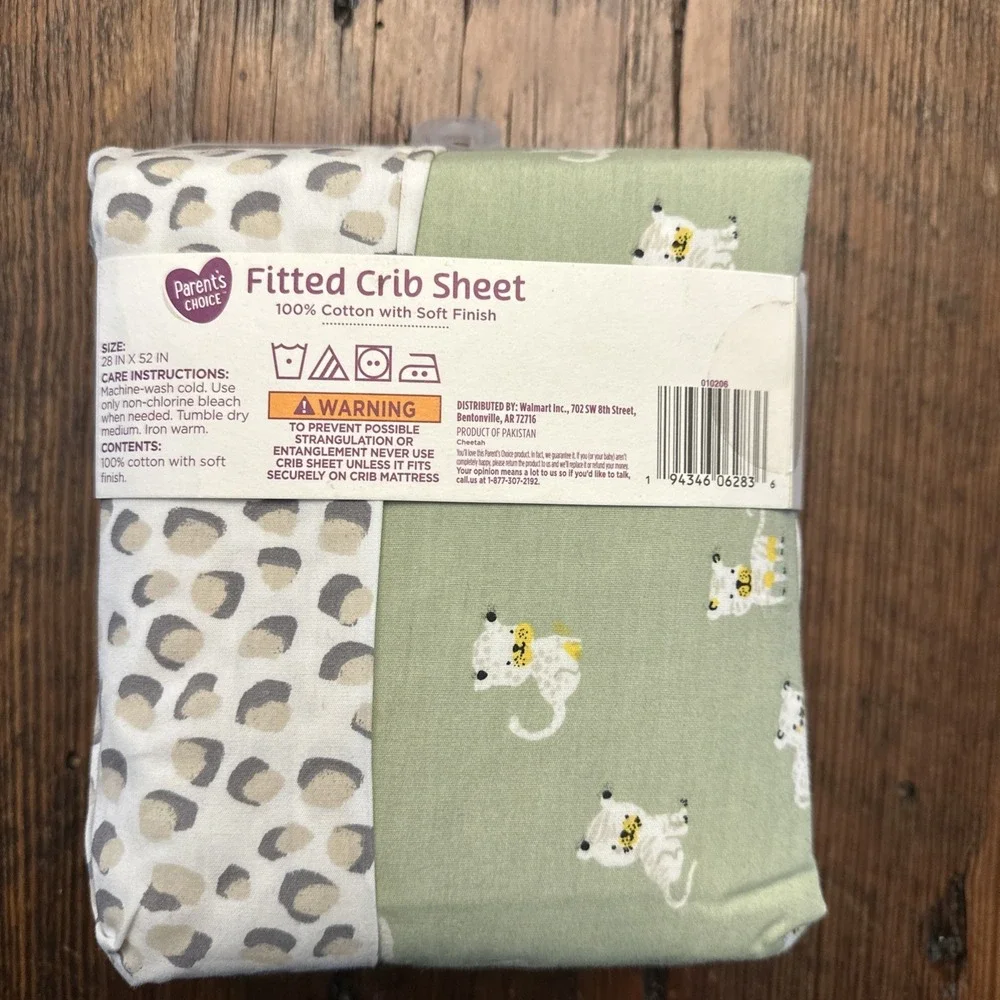 New Parent's Choice 2-Pack 100% Cotton Infant Fitted Crib Sheets, Cheetah 28x52